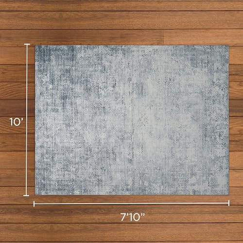 Wyatt & Ash Blue Hazen Abstract Imagine Printed Chenille 7'10" x 10' Non Skid & Machine Washable Area Rug by Wyatt & Ash - Image 2