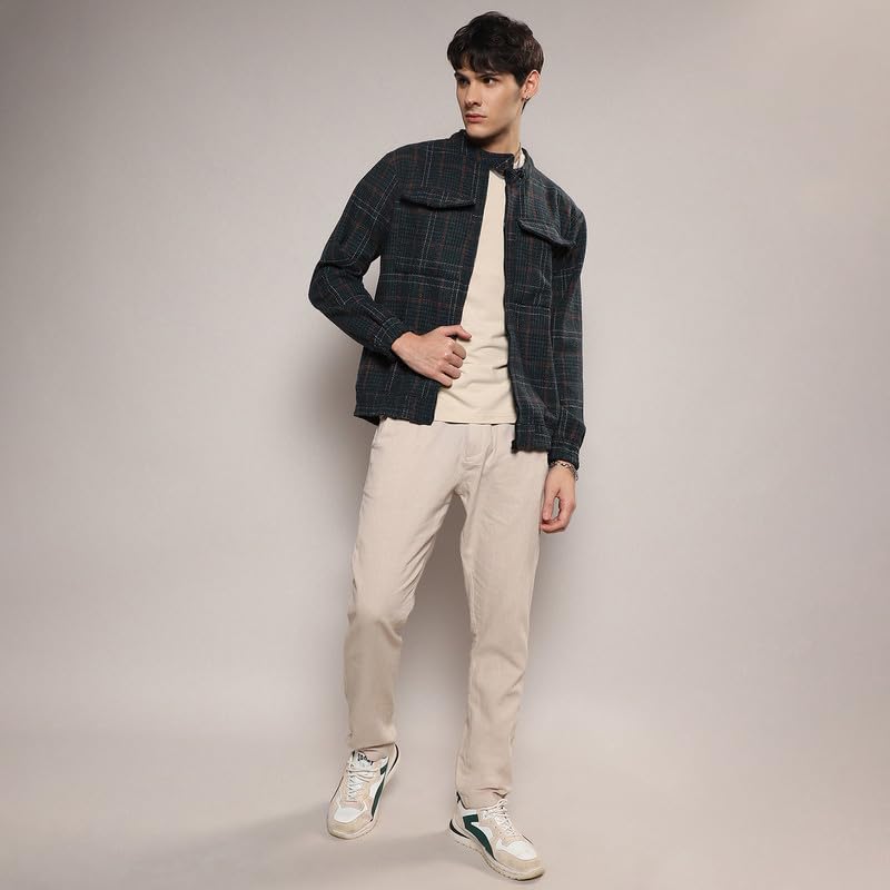 Image of CAHOOT Men's Zip-Front Jacket With Fleece Detail For Casual Wear | Long Sleeve | High Neck | Zipper Closure | Suede Jacket Crafted With Comfort Fit For Everyday Wear