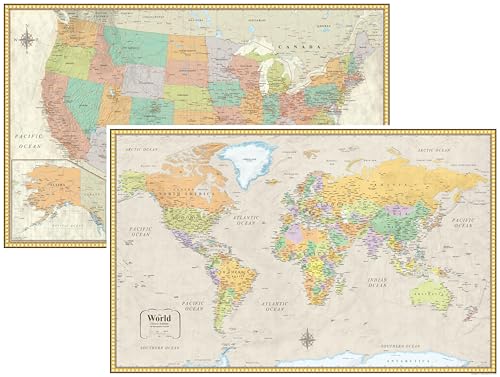 RMC Classic United States USA and World Wall Map Set (Laminated)