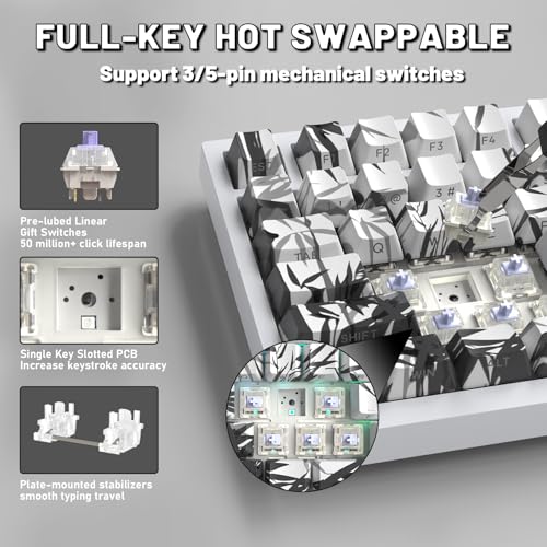 Image of ATTACK SHARK X820Ultra Wireless Mechanical Gaming Keyboard with Coiled Cable Side Print PBT Keycap 2.4Ghz /BT /Wired Hot Swappable RGB CNC Knob Gasket Mount QMK Web Driver Gift Switch-White bamboo