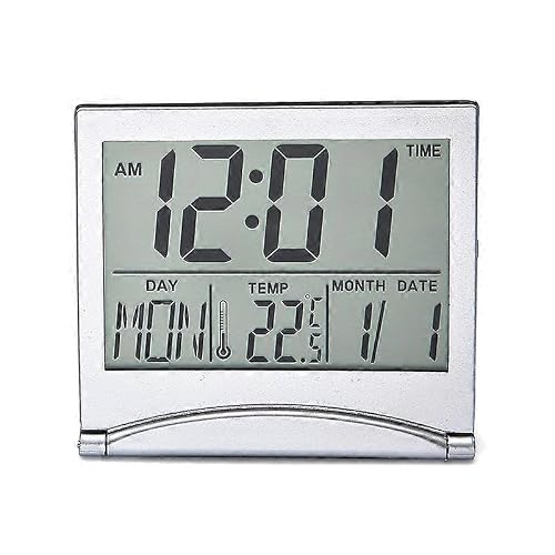 JOYHAPPST Digital LCD Desk Clock Portable Temperature Travel Alarm Clock Foldable Ultra-thin Alarm Clock