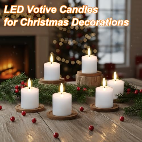 Image of GenSwin Rechargeable Votive Candles Battery Operated with Charging Base, 6 Pack LED Flameless Battery Votive Candles with Remote Timer(White, Real Wax, 2 x 3.2 Inch)