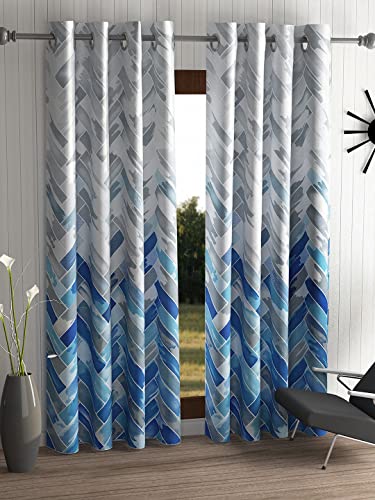 Home Sizzler 2 Pieces Geometrical Panel Eyelet Polyester Door Curtains 7 Feet, Blue(Eyelet),Grommet Curtains For Rs. 319 @ 68 %
