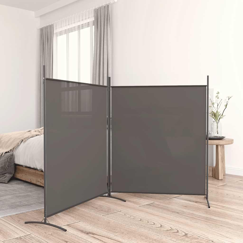 2-częściowy parawan, antracyt, materiał 348 x 180 cm, składany ścianka działowa do salonu, biura, mieszkania, na balkon, uniwersalna ścianka działowa z drzwiami i modułową ścianką działową mobilną