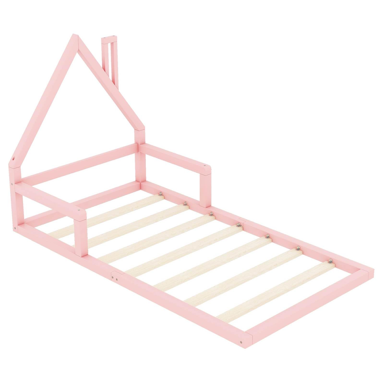 PUGSDRLY Lit Enfant 90x200cm, Lit Plaqué Pin Massif 1 Place, Forme Maison