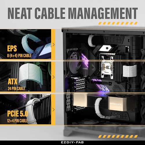 Image of EZDIY-FAB 12VHPWR PSU Cable Extension Kit for RTX 50 /40 Series,16AWG PCIE 5.0 Power Supply Cable Extension- 1x 24 Pin ATX /2X 8Pin (4+4) EPS / 1x12+4 Pin GPU,Sleeve Cable 300MM with Combs-White