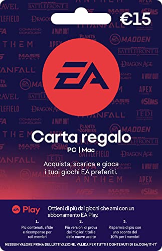 Usa questa carta regalo per gli acquisti EA PC, compresi giochi completi, DLC, e iscrizione EA Play.