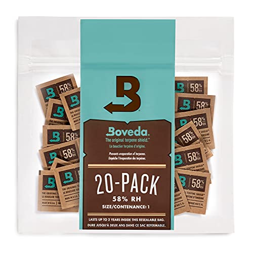 Boveda 58% Humidor Packets - 2 Way Humidity Control Packs- Size 1 - 20 Count Resealable Bag - Cigar Humidor Accessories - Bulk Humidity Packs - Relative Humidity Packs - Humidor Packet