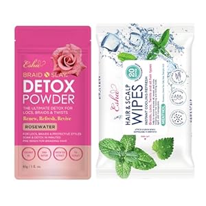 Esha Detox Kit – Hair & Scalp Wipes + Rosewater Detox Powder – Scalp Cleanse & Buildup Care for Braids, Wigs, Weaves, Protective Styles