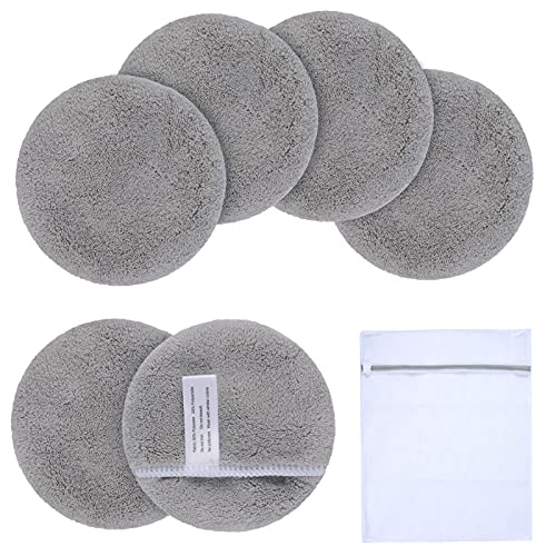 KinHwa Reusable Makeup Remover Pads Microfiber Face Cloths Washable Round Face Pads for Cleansing 6 Pack Organic Make up Removal Pads Light-gray