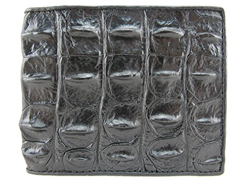 Genuine Crocodile Alligator Backbone Skin Leather Bifold Wallet ([A8] - 7 Card Slots + 1 ID Window + 2 Compartments for Bills, Black)2