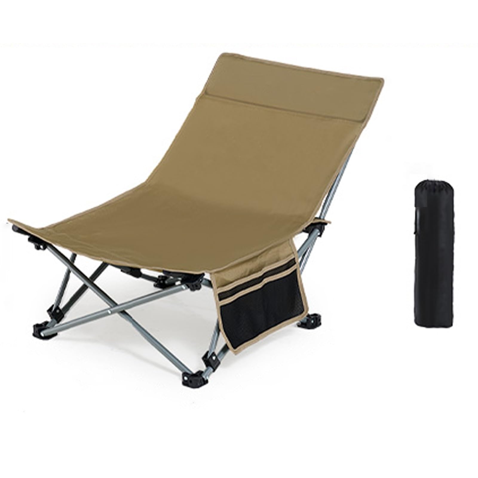 Chaise de plage pliante verte avec housse polaire pour vos moments de détente au camping