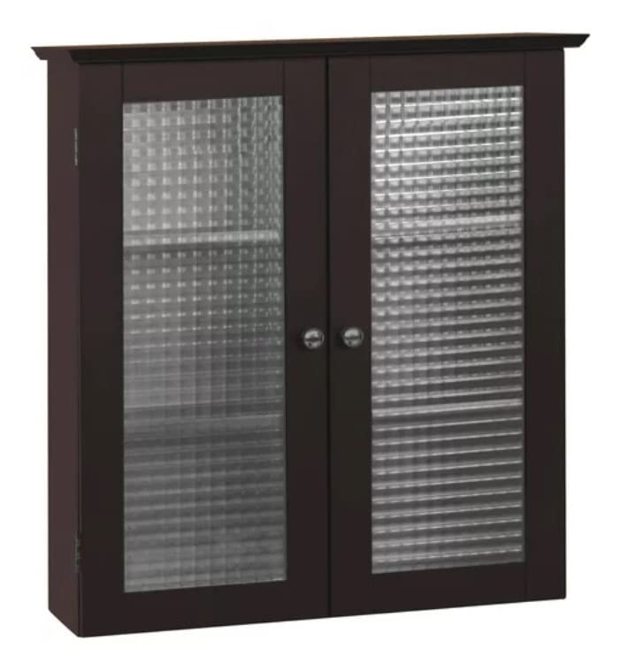 Bathroom Medicine Cabinet Wall Mounted-Hanging Bathroom Cabinet-Removable Wall Cabinet with 2 Waffle Glass Doors, Espresso