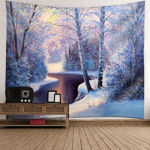 Tapisserie vintage paysage enneigé Aotiwe en textile haute définition 150x150cm