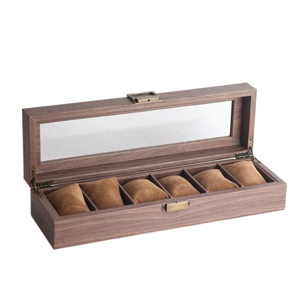 HVMBEUGOS Watch Box Wooden Watch Box Men Jewelry Display Watch Case Jewelry Box Storage Watch Case With Glass Watch Organizer Watch Storage (6 Slots)