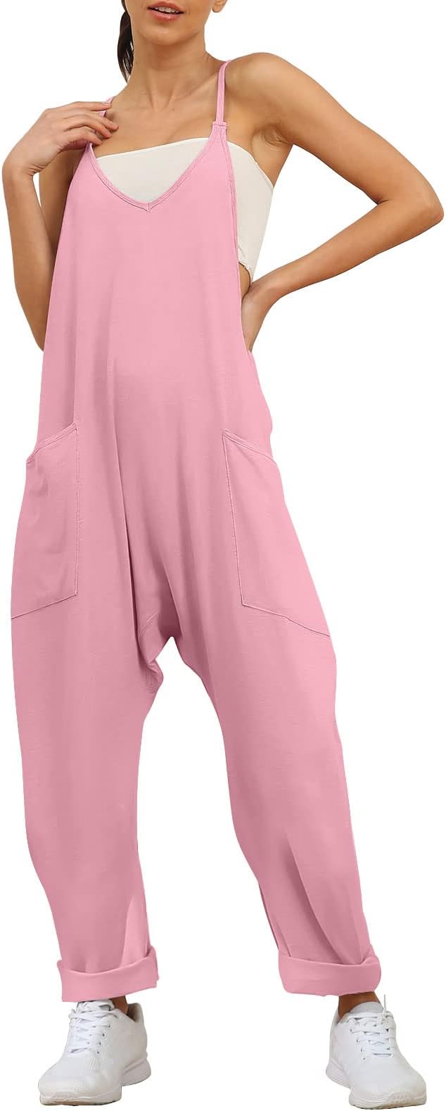 Trendy Queen Jumpsuits for Women Casual Summer Onesie Rompers Sleeveless Loose Baggy Overalls Jumpers