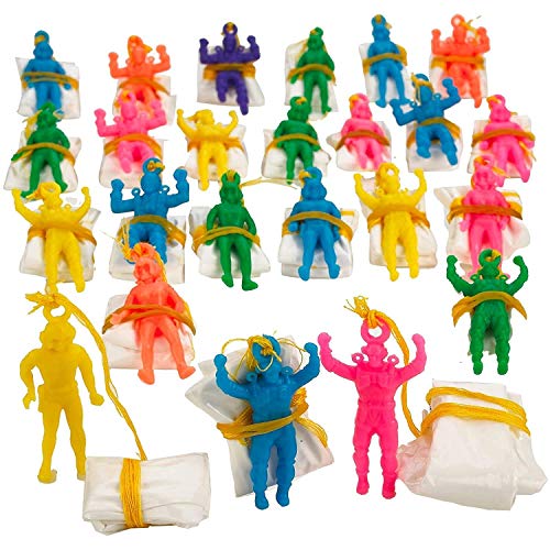 Kicko Mini Vinyl Paratroopers - 48 Pack Parachute Men - Assorted Colors Cool Airborne Army Guy Action Figures - for Kids, Boys, Girls, Party Favors,...