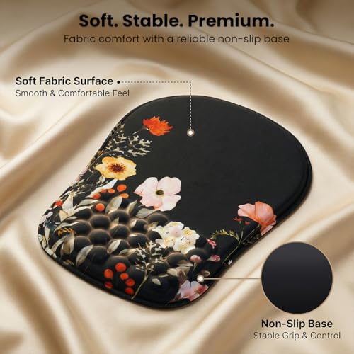 Image of Mouse Pad Wrist Support with Massage Design, Ergonomic Floral Mouse Mat, Pain Relief Memory Foam, Anti-Slip PU Base, Cushion Mousepad Wrist Rest for Gaming, Home, Office, Computer (Flower)