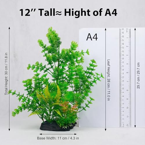 Image of 2 Pack Aquarium Decor Plastic Plants Extra Large Artificial Fish Tank Plants Tall Fish Tank Decorations- Green 12 inch Tall