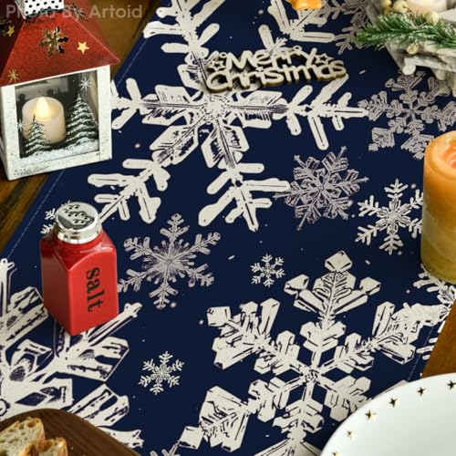Artoid Mode Navy Blue Snowflakes Christmas Table Runner, Seasonal Winter Holiday Kitchen Dining Table Decoration for Home Party Decor 13x90 Inch by Artoid Mode - Image 3