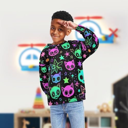 JUNZAN Cute Cartoon Witchcraft Cats Bright Kids Girls Sweatshirts Hoodies Long Sleeve Kids Pullover Hoodie Sports 4T4