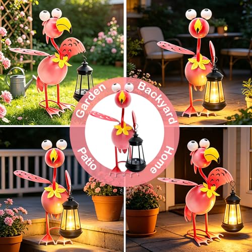 Image of VOOKRY Solar Flamingo Garden Statue with Lantern,Metal Flamingo Outdoor