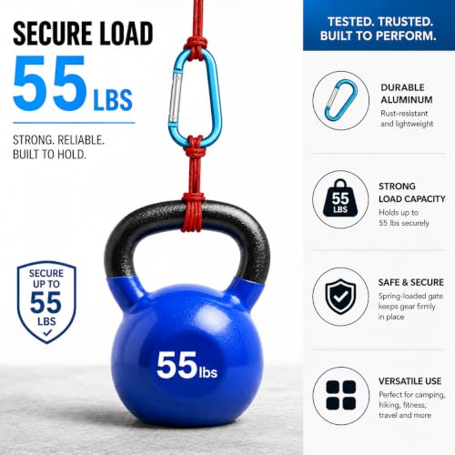 Image of Carabiner Caribeaner Clip,3 inch Large Aluminum D Ring Shape Carabeaner with Keyring Keychain Hook