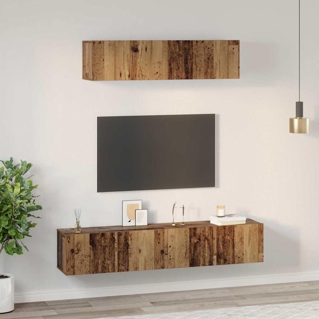 Wandmontiertes TV-Möbel-Set aus Holz, 4 Stück