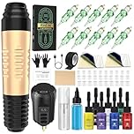 RHEIN Tattoo Kit Wireless Rotary Tattoo Gun Machine with 10 Cartridge Needles1500mAh Tattoo Battery 7 inks RN-TK2005UK-1