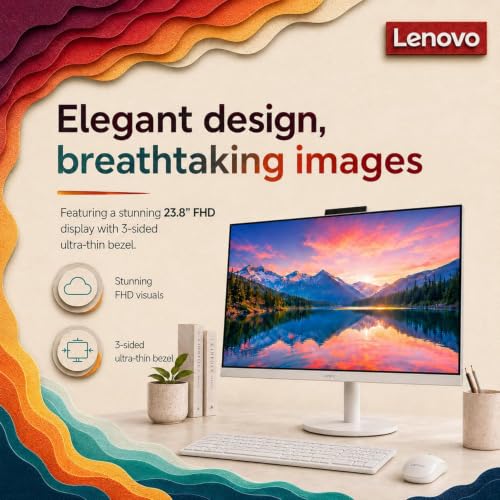 Image of Lenovo 24 inch IdeaCentre All-in-One Desktop, 32GB RAM, 2TB SSD, Full HD Anti-Glare IPS Display, Intel 4-Core, Wi-Fi 6, Windows 11, Everyday Use AIO