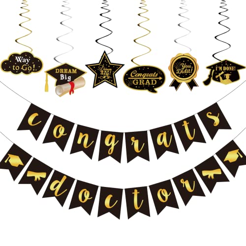 MZ.ogm 2026 Graduation Party Decorations: Congrats Doctor Banner Streamers Congratulations Swirls Graduation Party Supplies Doctor Party Decorations