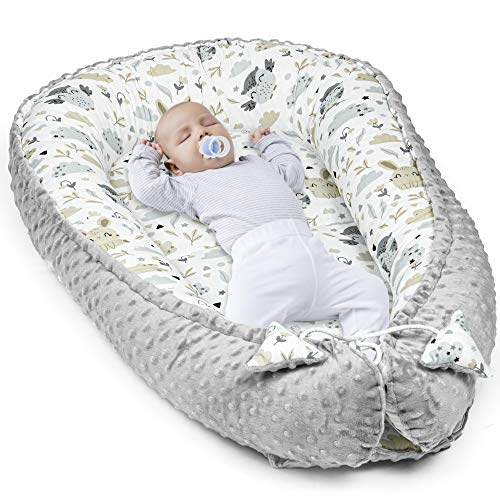 Amazinggirl Reductor de Cuna - nidos para Bebes colecho Bebe Cuna algodón y Material Minky cálido (Gray Minky with Gray-White Cotton, 90 x 50 cm)