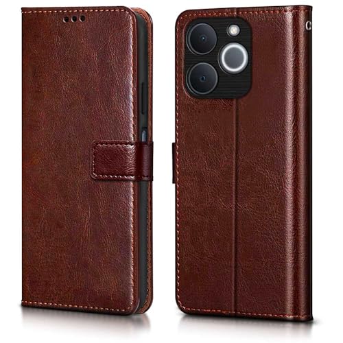 WOW IMAGINE Shock Proof Flip Cover Back Case Cover for Realme Narzo 80 Lite 4G | Realme C71 5G (Flexible | Leather Finish | Card Pockets Wallet & Stand | Chestnut Brown)