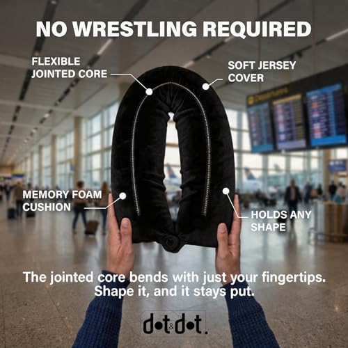 Image of Dot&Dot Twist Memory Foam Travel Pillow for Airplanes - Travel Neck Pillow for Sleeping - Airplane Pillow for Neck Support, Chin, Lumbar and Leg - Adjustable, Bendable Neck Roll Pillow (Onyx)