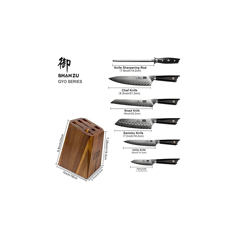 Damascus-Kitchen-Knife-Set-SHAN-ZU-7-Piece-Professional-Knife-Sets-for-Chefs-Japanese-AUS-10V-Super-Steel-With-G10-Handle-Knife-Block-Set-GYO-Series Damascus Kitchen Knife Set, SHAN ZU 7-Piece Professional Knife Sets for Chefs, Japanese 10Cr15CoMoV Super Steel With G10 Handle Knife Block Set, GYO Series