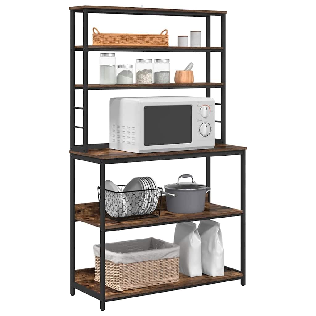 Industrielles Küchenregal 100x40x168 cm aus Holzwerkstoff mit Stahlrahmen, freistehendes Standregal für Küche und Essbereich, vielseitige Aufbewahrung für Kochutensilien