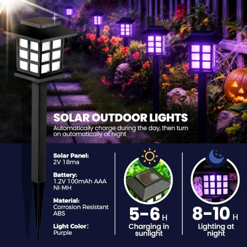 Image of GIGALUMI Halloween Solar Lights Outdoor,12ps Purple Halloween Decorations.