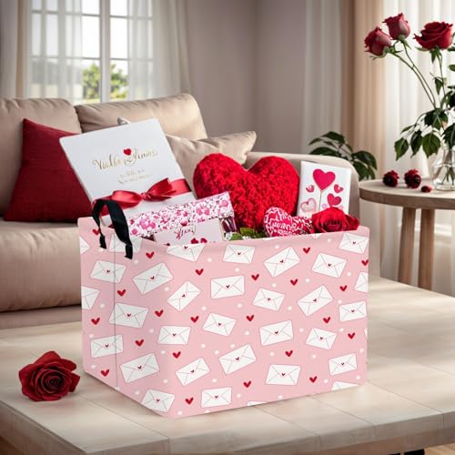 Image of Valentine's Day Basket Gift for Empty Cute Heart Large Storage Bin for Kid and Baby Room Decor (Pink Envelope Love)