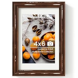 4×6 inch Picture Frame, Solid Distressed Wood Photo Frame with HD Tempered Glass, Rustic Retro Picture Frame with 3.5×5 Removable Mat, Wall or Tabletop Display – Vintage Walnut, 1 Pack