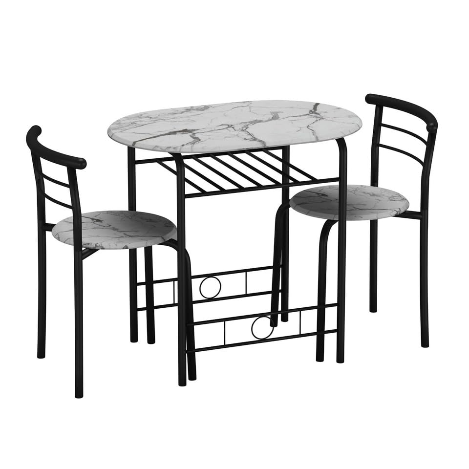 URBNLIVING 3-Piece Dining Table Set with 2 Chairs – Compact Kitchen & Breakfast Nook Furniture, Space-Saving Design for Small Apartments, Modern Style Dining Room Table Set Easy Assembly
