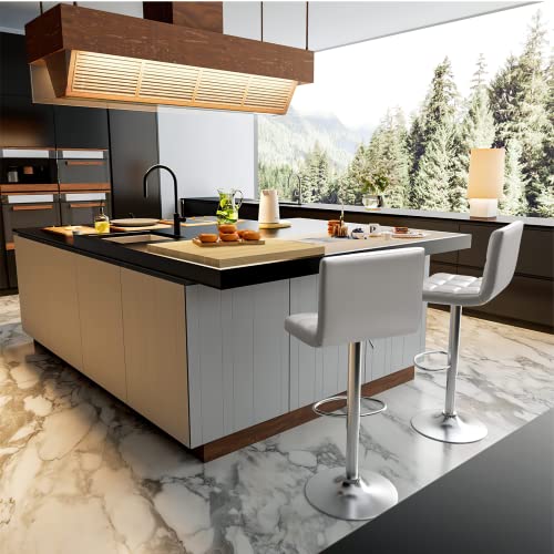 Image of Homall Bar Stools Modern PU Leather Adjustable Swivel Barstools, Armless Hydraulic Kitchen Counter Bar Stool Extra Height Square Island Barstool with Back Set of 2 (Leather, Silver)