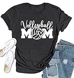 Qskall Womens Volleyball Mom Shirts Volleyball Heart T-Shirt Funny Game Day Tee Tops Grey