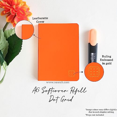 Image of NEORAH -A6 Dotgrid Notebook SOFT COVER Organiser REFILL|Dotted notebook Journal | 110 GSM |160 pages (Size 14.8 cm x 10.5 cm) Planner Journaling Writing Note Taking Diary,Travellers journal - ORANGE