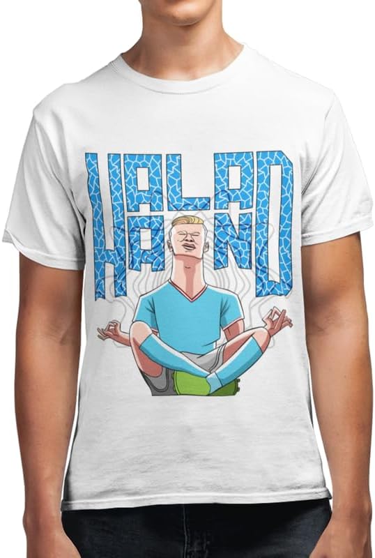 Sky Blues of Manchester, 'Erling Haaland Celebration' Men's Pure Cotton Graphic Printed T-Shirt