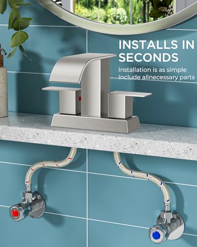 Robinet de lavabo central 4 pouces avec deux poignées et conduites d'alimentation - 5