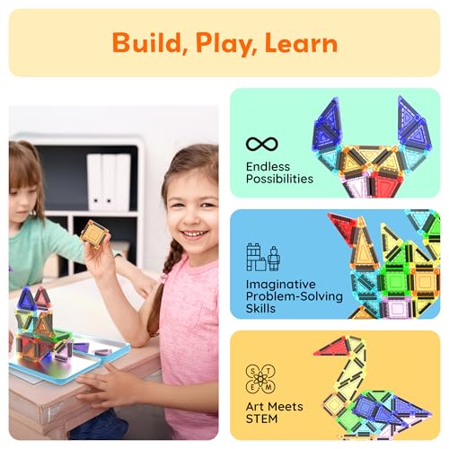Image of PicassoTiles Magnetic Tiles 30pc Nano Building Construction Set Compact Mini Travel Magnet Tile Playset with Tin Storage Case STEM Educational Learning School Brain Toy Blocks Boys Girls Ages 3+ PN09