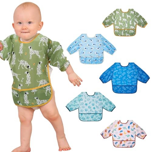 Lictin Bibs with Sleeves, 5 Pcs EVA Unisex Feeding Baby Bibs