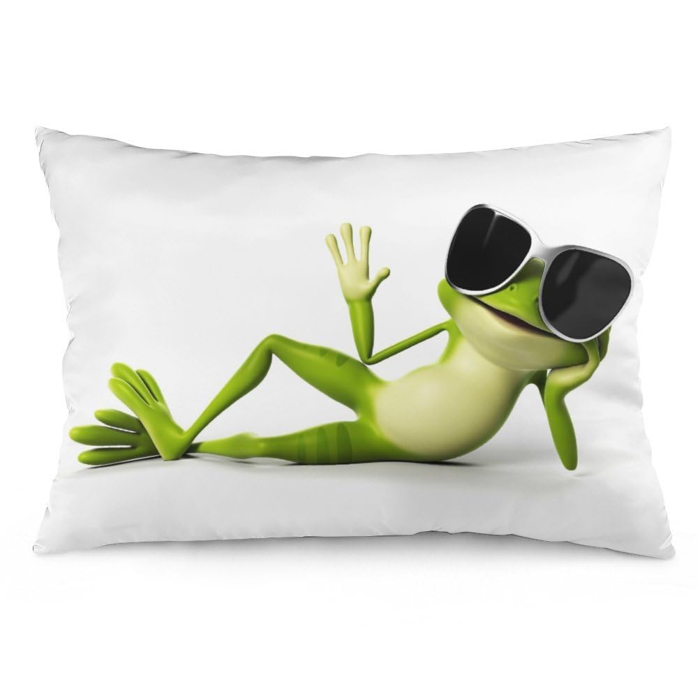 NIBABAEU Cushion Covers 1 PCs 3d Funny Frog Decorative Pillow Covers 14x20inches (35x50cm) Soft Polyester Square Pillow Cases Pillowcases