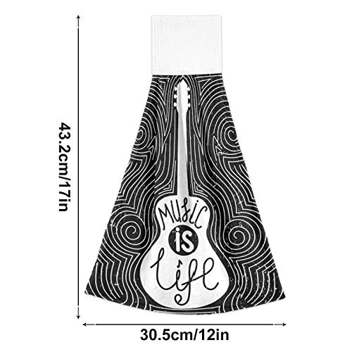 Keepreal Music Is Life Guitar Kitchen Towels Set Of 2, 12 X 17 In Soft Hand Towels Or Dishcloths With Hanging Loop, Absorbent Hand Towel For Bathroom Kitchen Décor #TOP2