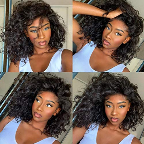 T Part Lace Front wig Human Hair for Black Women Water Wave Bob Wigs 100% Brazilian Virgin Deep Curly wig 150% Density Pre Plucked With Baby Hair Natural Color(T Part Wig, 12 Inch)
